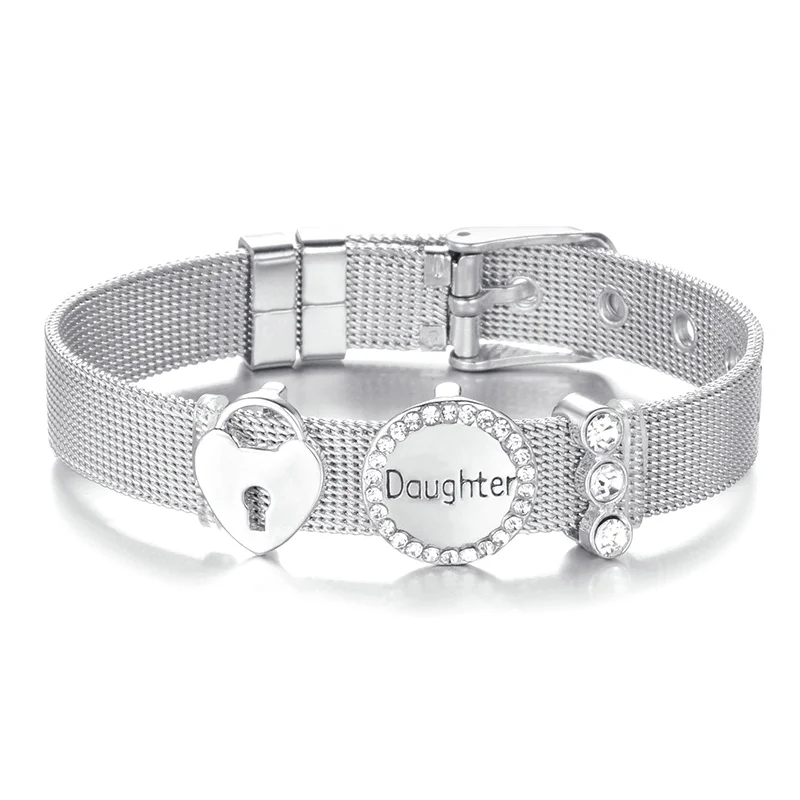 Silver Color Высококачественный сетчатый Браслет из нержавеющей стали, очаровательный брендовый браслет с кристаллами для мамы, для женщины, жена мать, подарок на день - Окраска металла: Silver Color