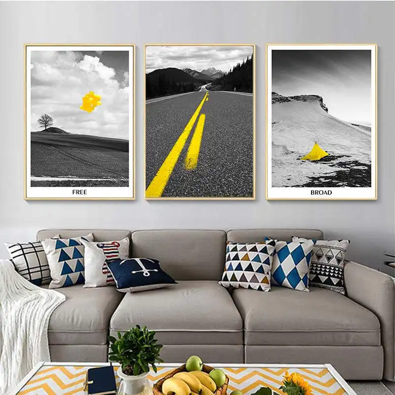 Скандинавская декорация пейзаж гора и дорога холст настенный постер