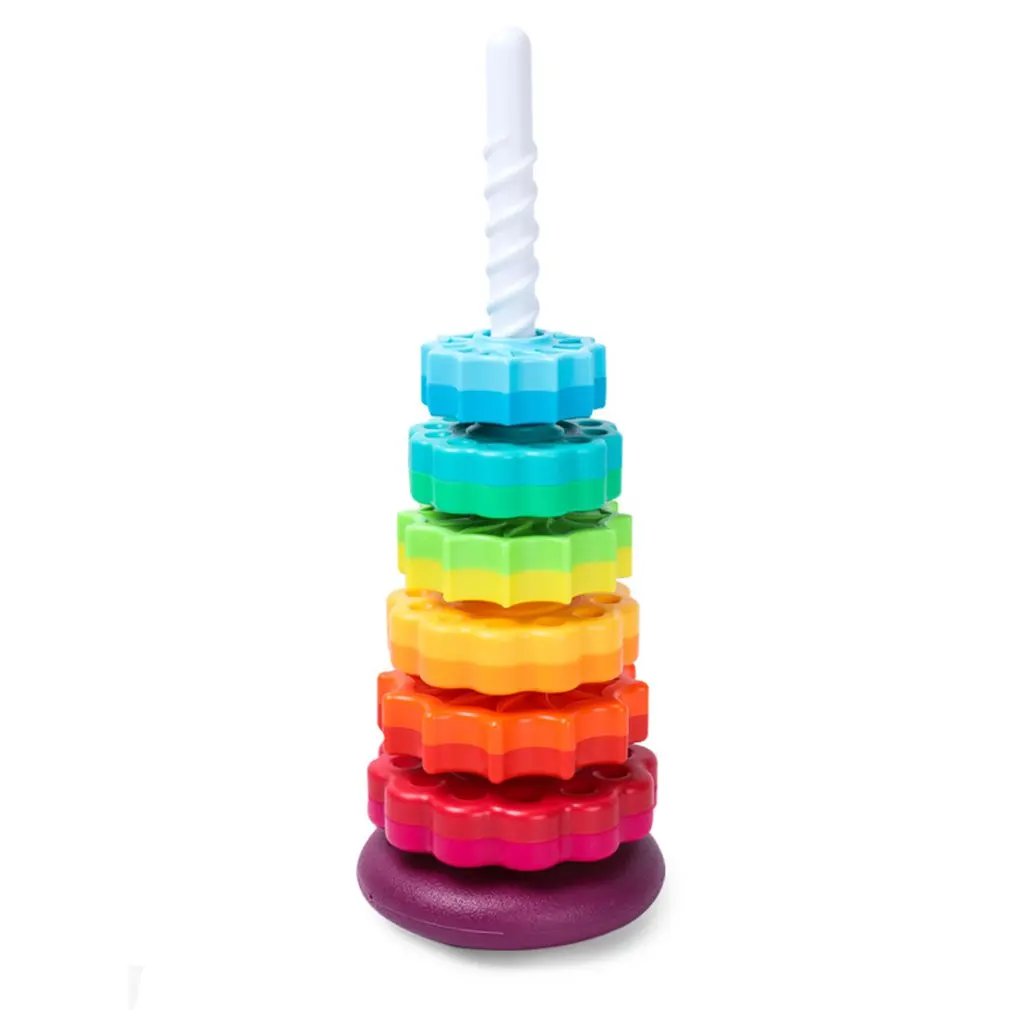 

Радужная башня стек игрушка цветная Вращающаяся башня строительные блоки стек кольцо для детей Обучающие Развивающие игрушки