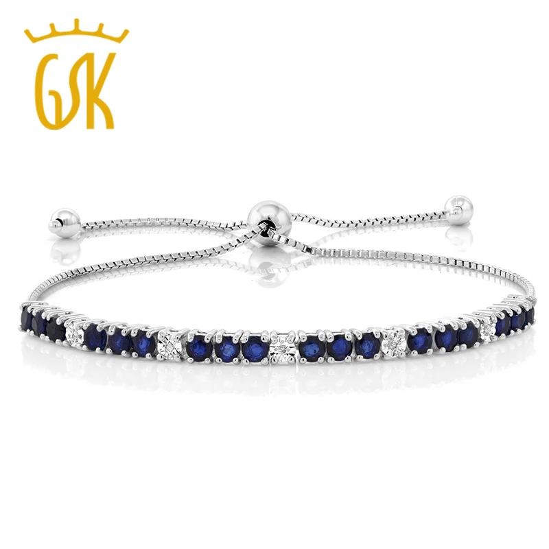 GemStoneKing 2 05 Cttw синий сапфир & белый бриллиант 925 стерлингового серебра Регулируемый