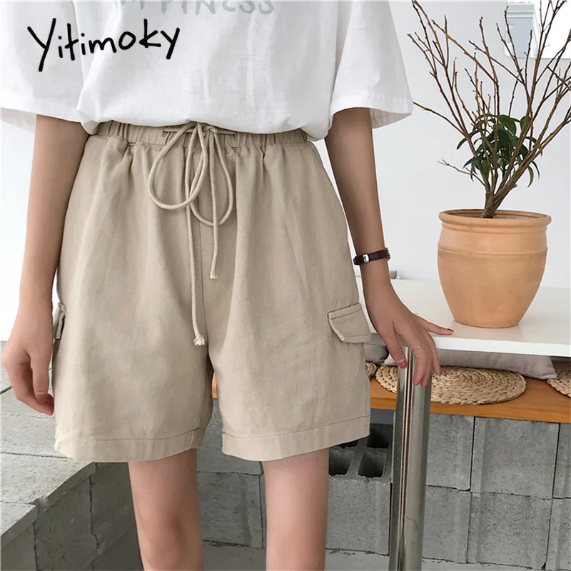 Шорты женские хлопковые с завышенной талией повседневные однотонные размера