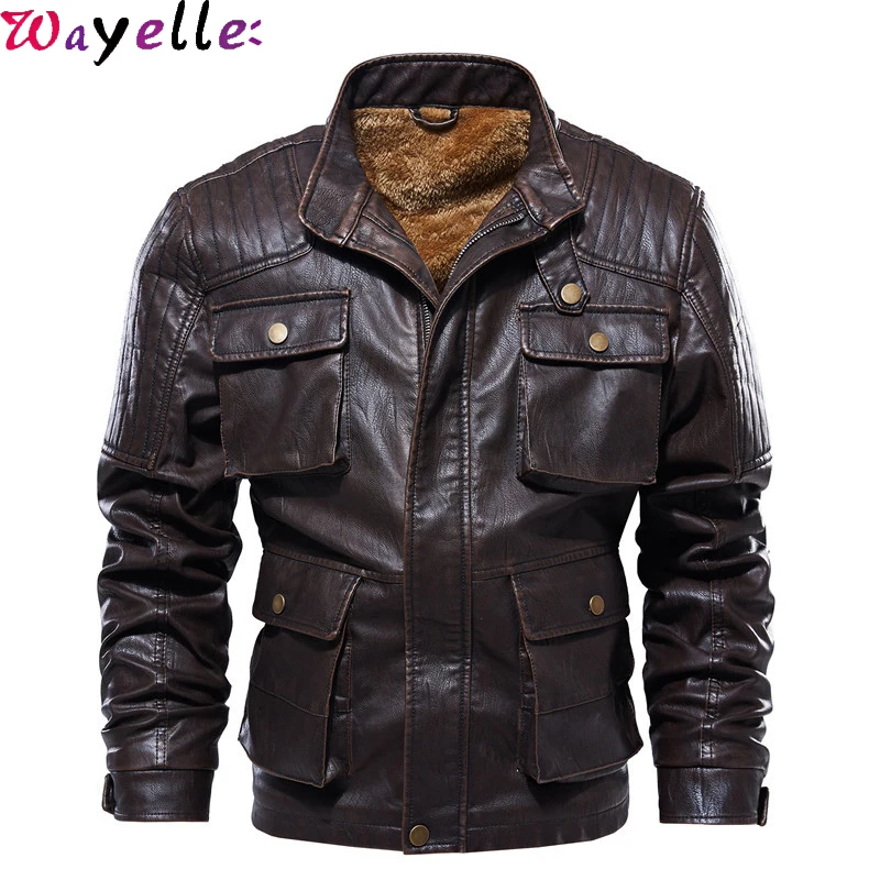 Мужская куртка из искусственной кожи 2019 зимняя повседневная утолщенная флисовая