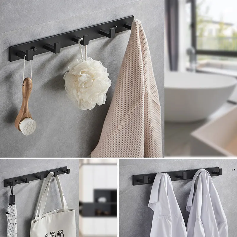 

Bathroom Thicken Space Aluminum Robe Hooks Wall Hang Mounted Towel Hook Black Painted Bathroom Hardware Clothes Towel Robe Hook