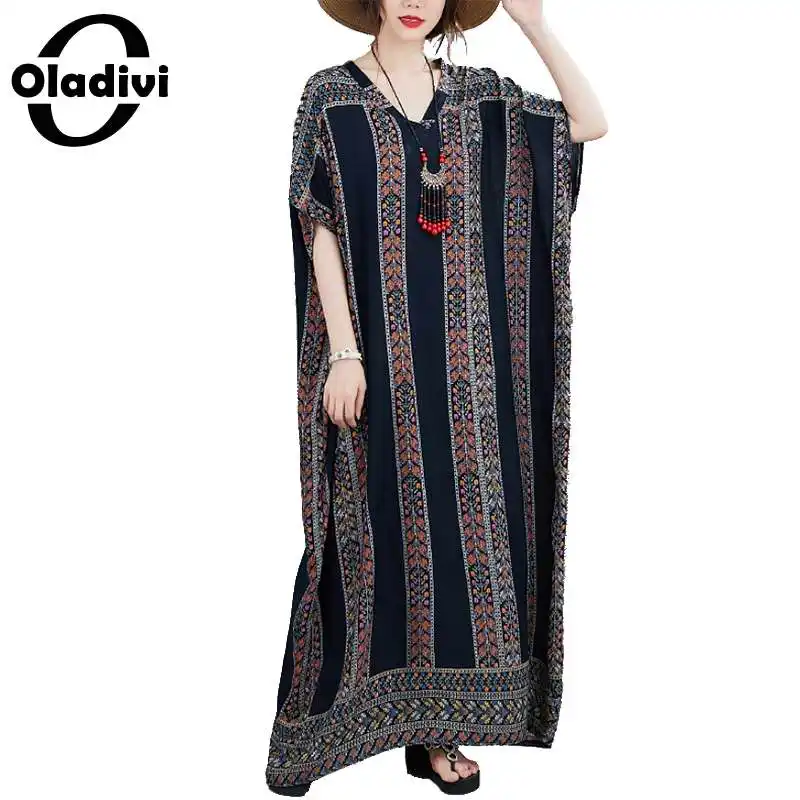 

Oladivi Oversize Apparel Oversized Women Fashion Print Bohemian Dress Summer Holiday Maxi Long Dresses Casual Loose Beach Wear