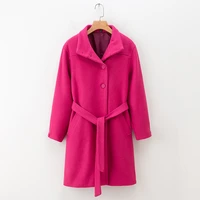autumn women outwear 2019 new fashion rose pink color full sleeve sashes modern lady woolen coat