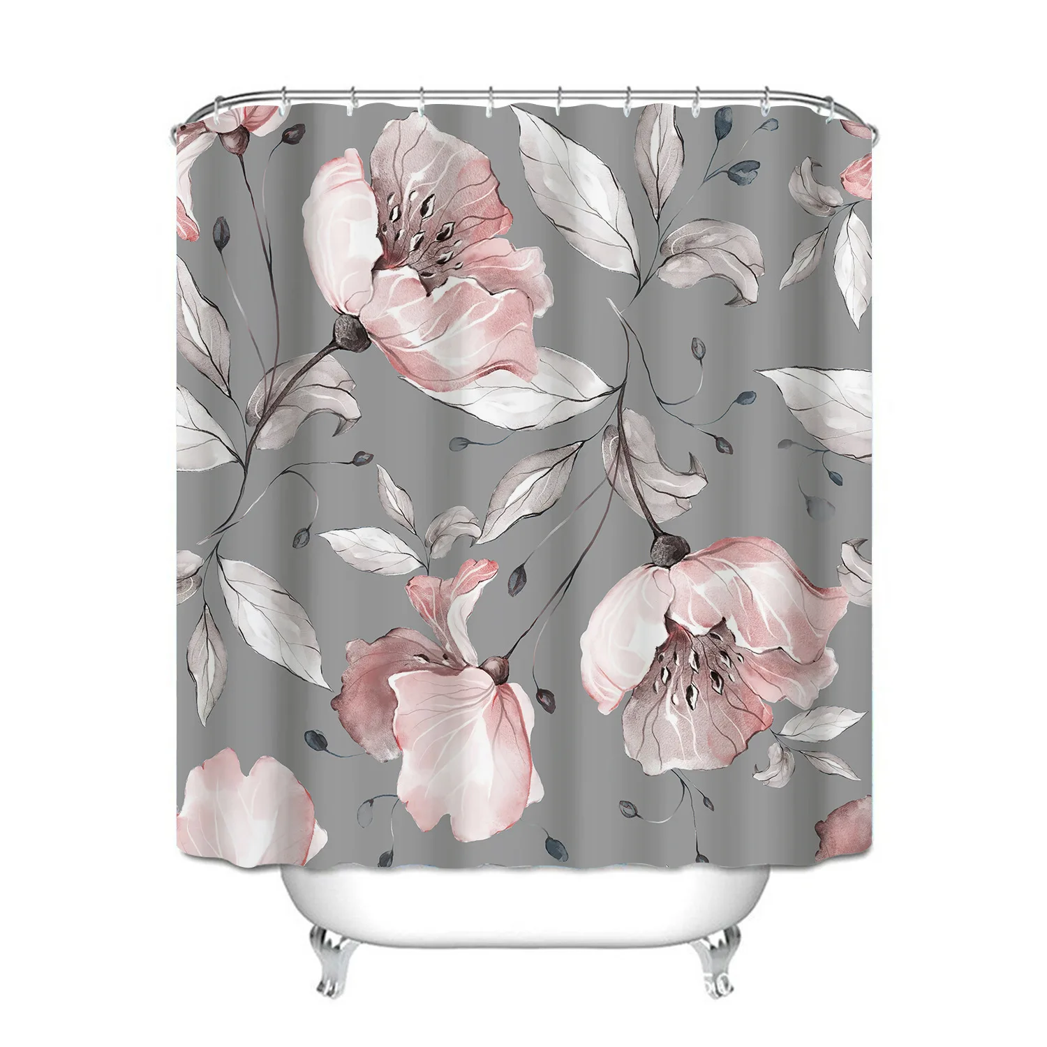 

Nordic Ins Flower Green Leaf Printing Shower Curtain Home Bathroom Decoration Waterproof Mildew Proof Polyester Bath Curtains