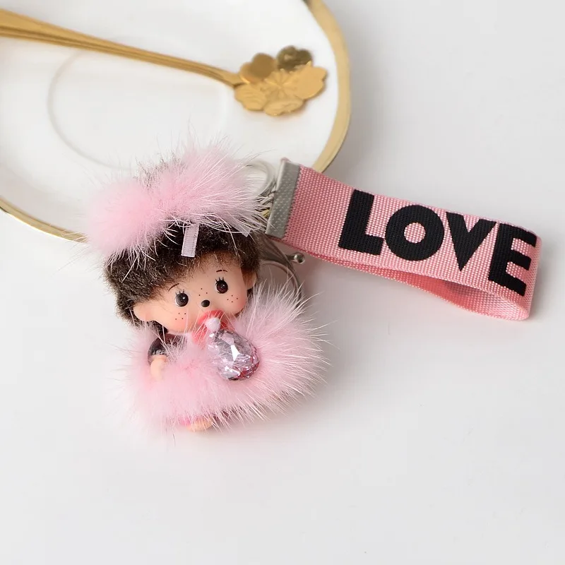 

New creative mink hair monqiqi key chain pendant bag pendant plush toy cartoon doll ribbon