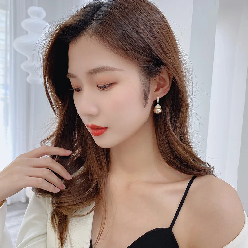 

2021 New Korean Pearl Earrings for Women Fashion Zircon Simplicity Geometric Round Small Drop Dangle Earrings Party Jewelry