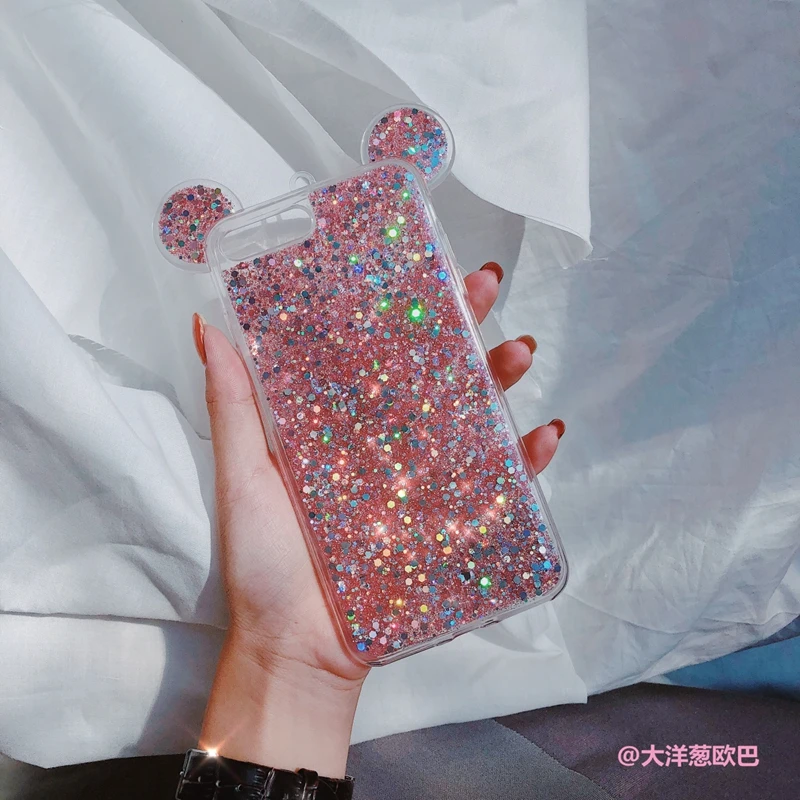 Блестящий чехол для iPhone 7 8 6 6s Plus X 10 XR XS MAX Fashion Bling Ears мягкий термополиуретановый