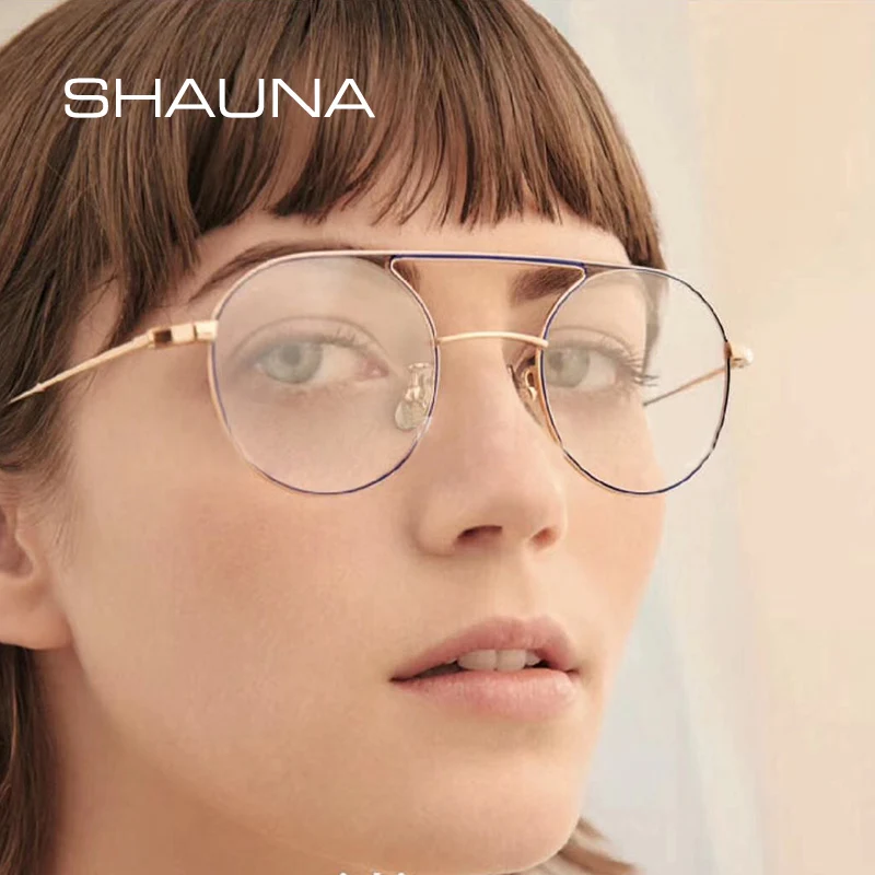 Женская круглая оптическая оправа для очков с двойным мостиком модная из сплава