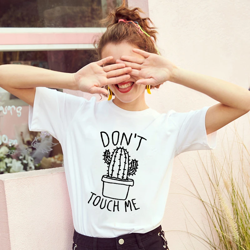 

2019 New Women Tshirt Cactus T Shirt Summer Harajuku Aesthetics Short Sleeve Personality Fashion White Tops Funny Female T-shirt