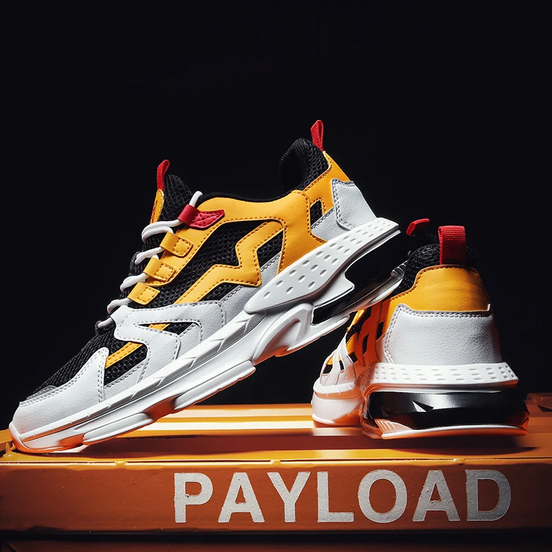 Стильная дизайнерская Повседневная обувь Мужские желтые кроссовки Черно белая