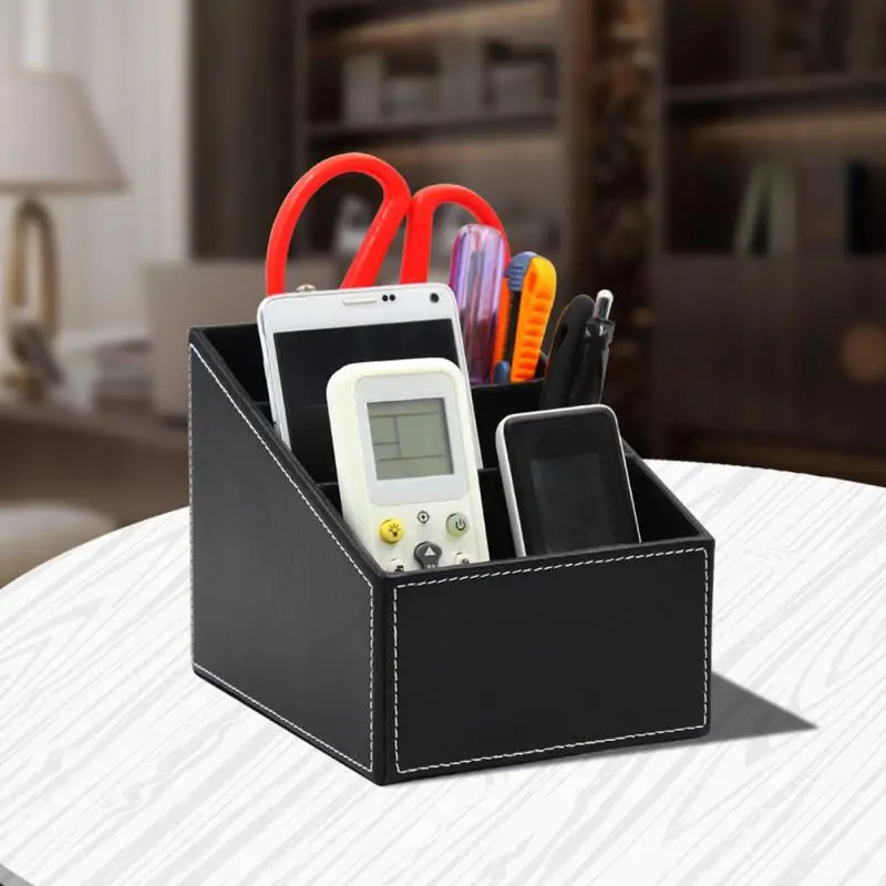 

PU Leather Storage Box Household Phone And TV Remote Control Desk Organizer Holder Home Office Storage Case