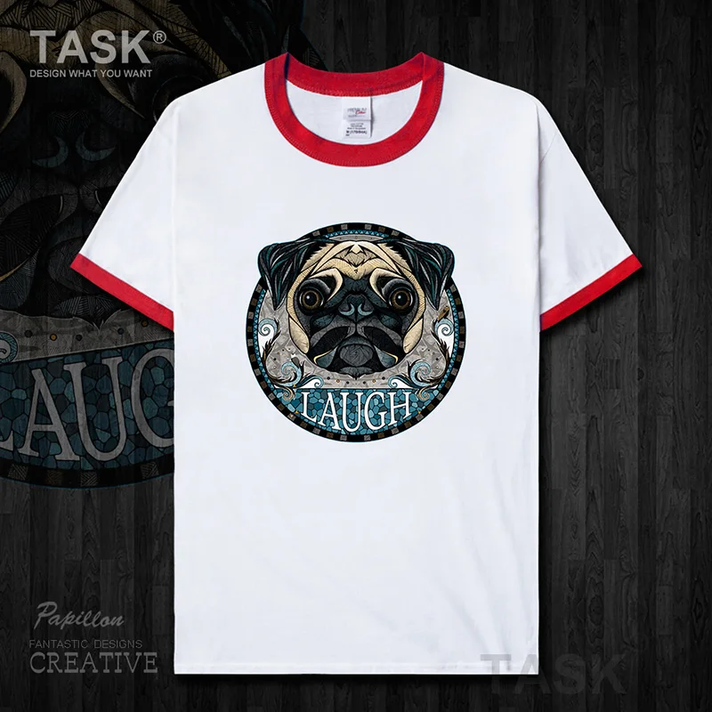 Pug animal illustration cute cartoon funny print men's t-shirt cotton Short sleeve clothes comfort slim Harajuku Streetwear 0002 | Мужская