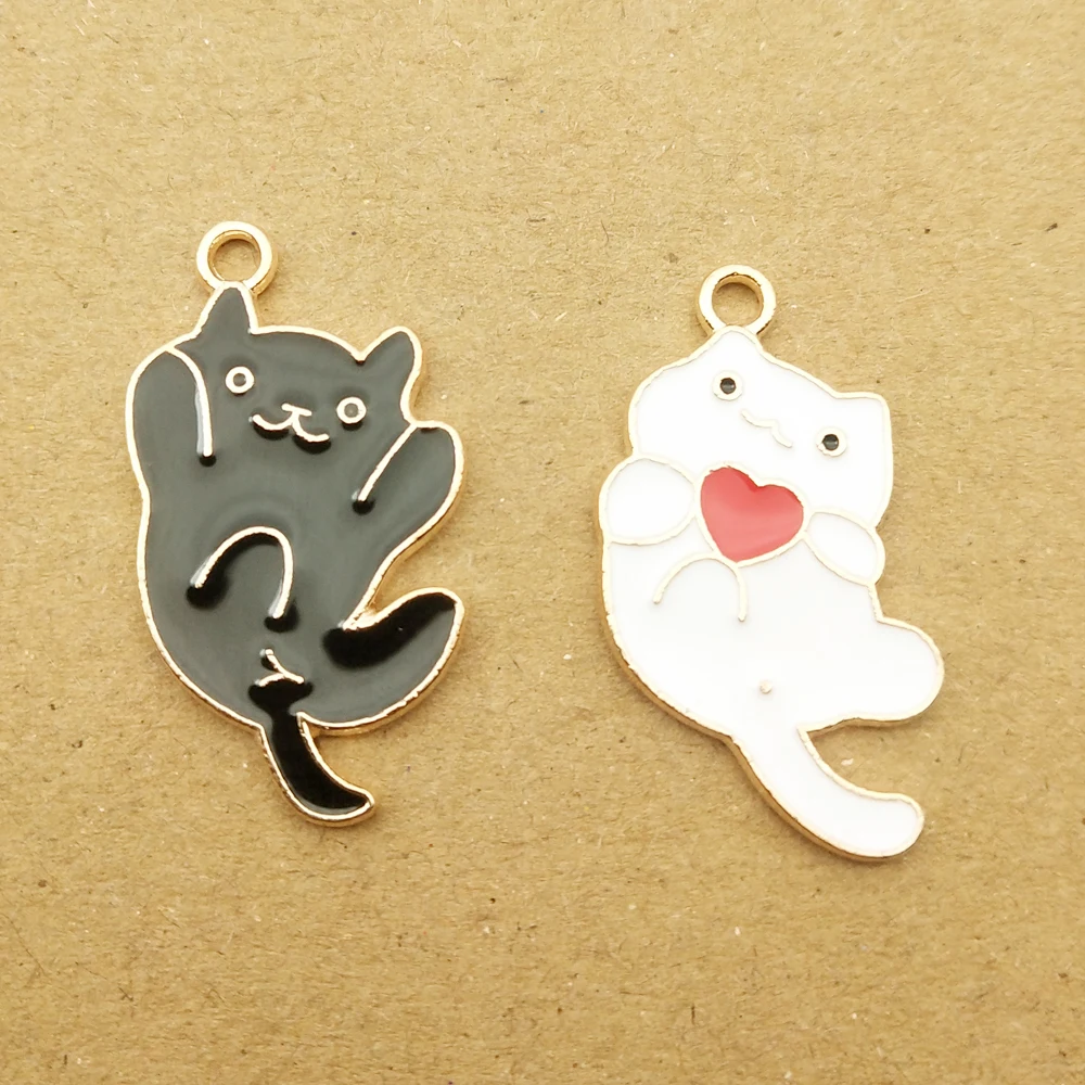 10 шт. 16x30 мм Эмаль Кот Подвески для ювелирные изделия делая серьги браслет с