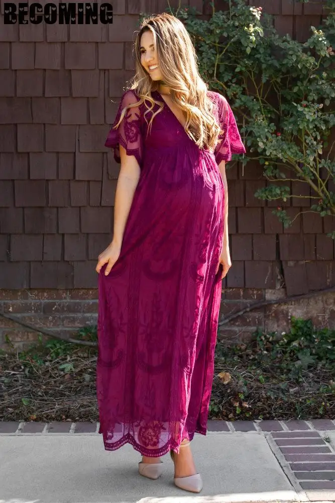 Платье для беременных сексуальное с v образным вырезом кружевное Макси платье