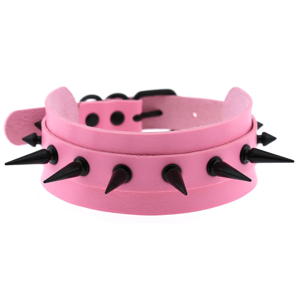 

Pink Choker Black Spike Necklace For Women Metal Rivet Studded Collar Girls Party Club Chockers Gothic Jewelry Emo Accessories