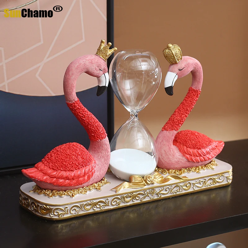 

Flamingo Hourglass Decoration Ornaments Girl Bedroom Room Bedside Table TV Cabinet Wedding Gifts for Couples Home Decor