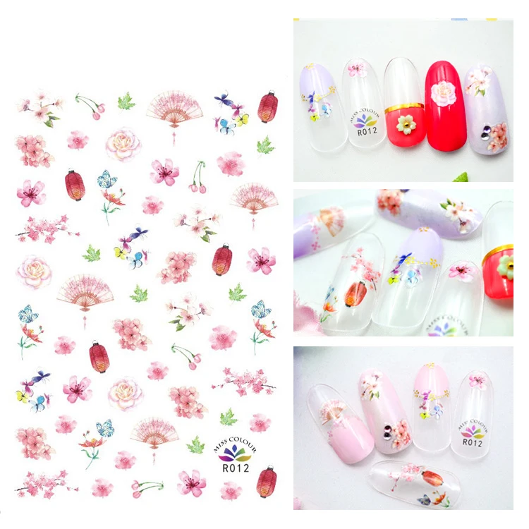 

3D наклейки для ногтей самоклеющийся дизайн из цветков персикового дерева Фонари вентилятор ногтей декоративные наклейки Фольга Обёрточна...