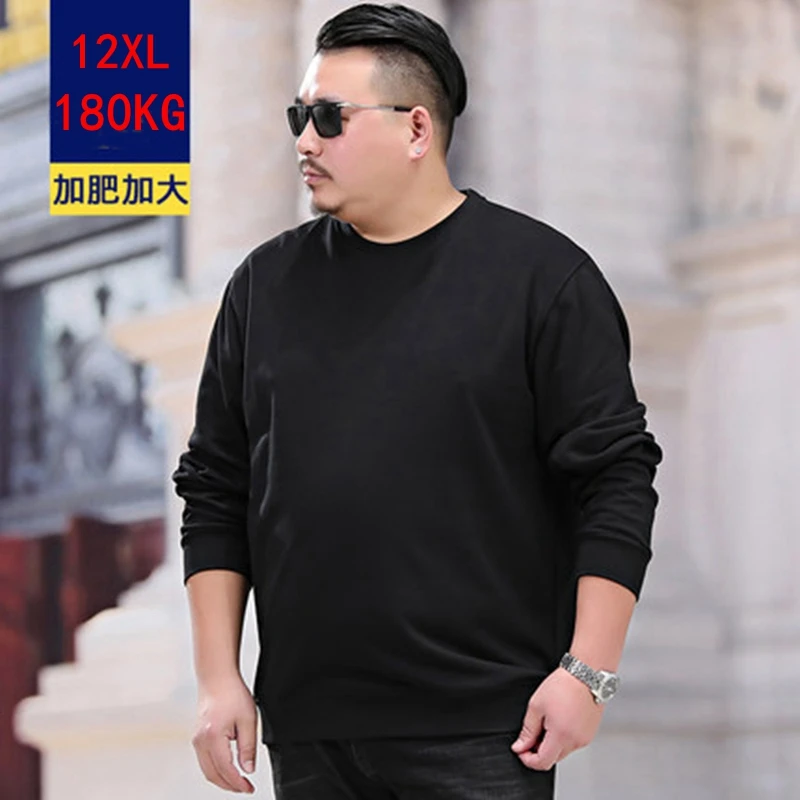 Men's big T-shirt plus size 7XL 8XL 9XL 10XL 11XL 12XL winter long sleeve round neck loose cotton sports black white blue top