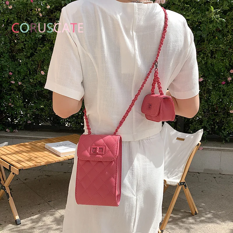 

Women's Shoulder Messenger Bag European Style Fashion New Pink PU Leather Mobile Phone Bag High Quality Female Mini Zero Wallet