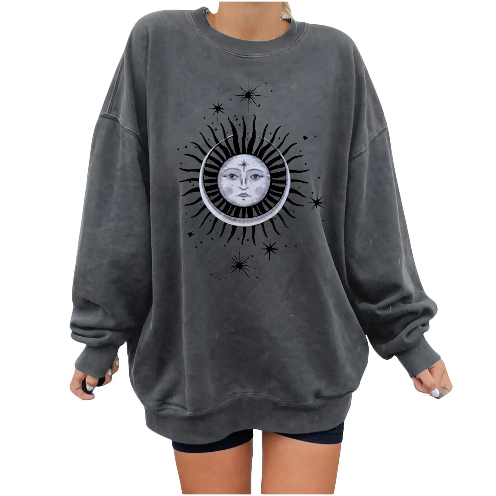 

Women's Sweatshirts Sun Printing Long Sleeve Sweatshirt Pullover Blouse Tops Oversize Loose Sweatshirt Comfortable Pullovers D4