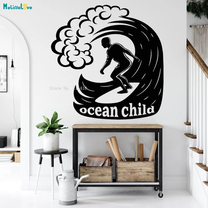 Детская Настенная Наклейка с изображением океана, храбрый человек, шаттл сквозь волны, водные виды спорта, декор доска для серфинга Экстремальный фотообои с окнами YT4554