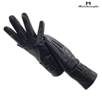 winter ladies fashion sheepskin leather gloves black new warm high quality girls leather gloves driving cold protection leather