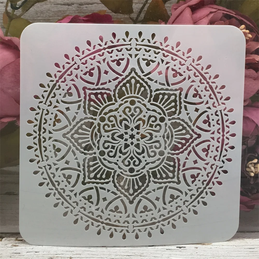 Мандаловое колесо с круглым цветком дизайн 5 DIY многослойные трафареты раскраска