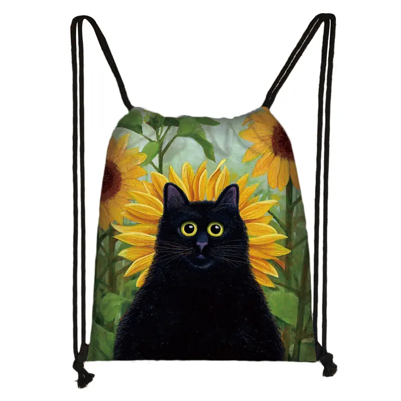 Женская сумка на шнурке с милым мультипликационным рисунком кота модная для