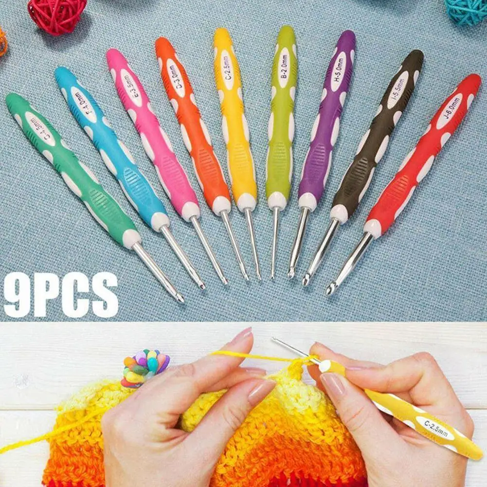 

Спицы для вязания свитера двухцветные пластиковые ручки алюминиевые аксессуары для вязания своими руками Инструменты 9 шт. набор случайных...