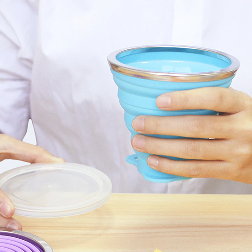 Складная чашка для путешествий кемпинга с крышкой силиконовая складная