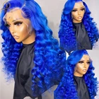 Синий цвет 30 дюймов HD прозрачный кружевной парик Свободные волнистые светлые кружевные парики для женщин человеческие Реми бразильские волосы предварительно выщипанные Nabeauty
