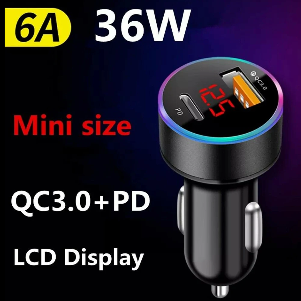 

Универсальное автомобильное зарядное устройство USB 12-24 в PD + QC3.0 двойной USB адаптер для быстрой зарядки цифровой вольтметр зарядное устройст...