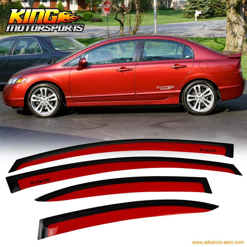 Солнцезащитные дефлекторы Rallye Red подходят для 06 11 Honda Civic Acura CSX 4D Sedan JDM Window # R513|window