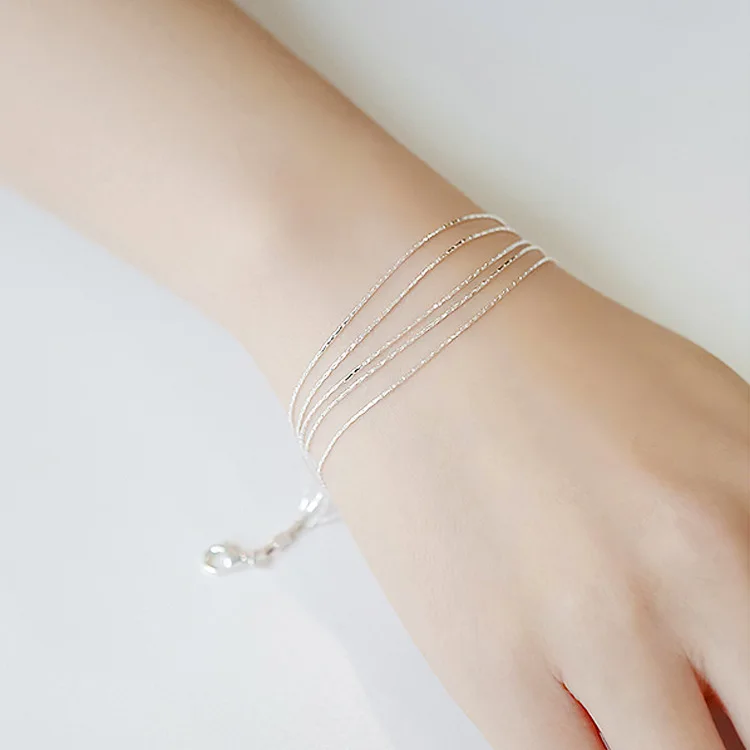 

S925 Sterling Silver Plated Custom Tide Minimalist Temperament Students Personality Sweet Fresh Multi-layered Fine Bracelet Girl