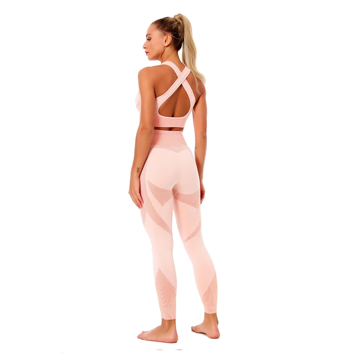 

2021 New Seamless Biker Yoga Set Sport Suit Gym Workout Clothes Short Sleeve Fitness Top T-shirt Yoga Leggings Women Activewear