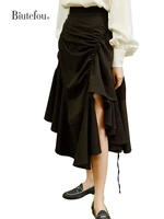 %e3%80%90biutefou%e3%80%91original design 2022 spring women pleated drawstring asymmetric skirt