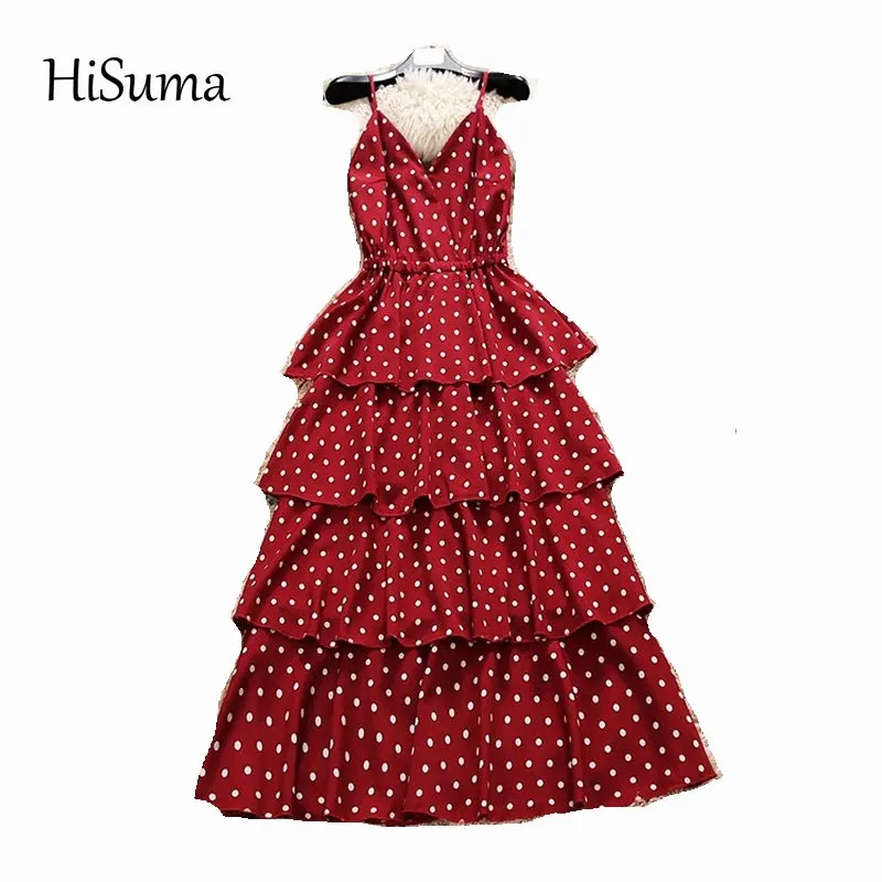 Новинка Лето 2020 женские шифоновые Многослойные пышные платья в горошек с v