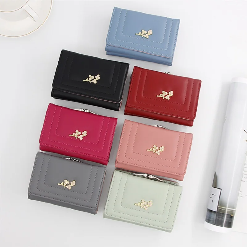 

MONNET CAUTHY New Arrival Short Wallet Large Capacity Multi-card Slot Bi-fold Wallet Solid Color Black Red Grey Green Blue Purse