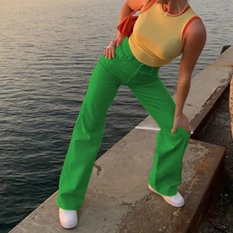 

Джинсы Y2K женские с завышенной талией, уличные мешковатые зеленые винтажные штаны из денима для девочек-подростков, модная розовая одежда, л...