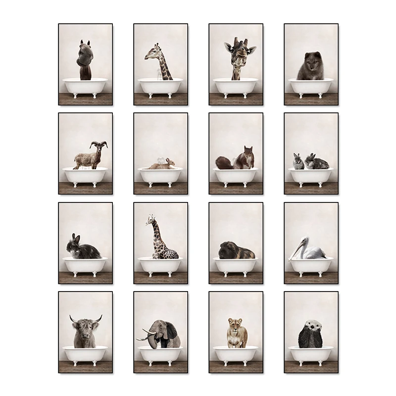 Детская живопись слон Лев Жираф ванная детская Настенная картина холст плакаты