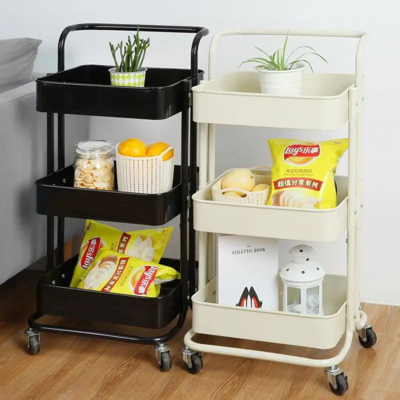 

Kitchen Furniture 3 Tier Storage Trolley Cart Kitchen Organizer Bathroom Furniture Movable Shelf Wheels Household Stand Holder