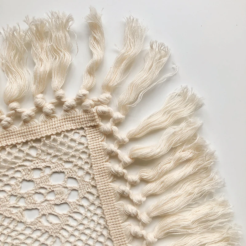 

Boho Chic Crochet Knitting Tablecloth for Dining Room Beige Cotton Linen Rustic Vintage Farmhouse Retro Cabinet Cover