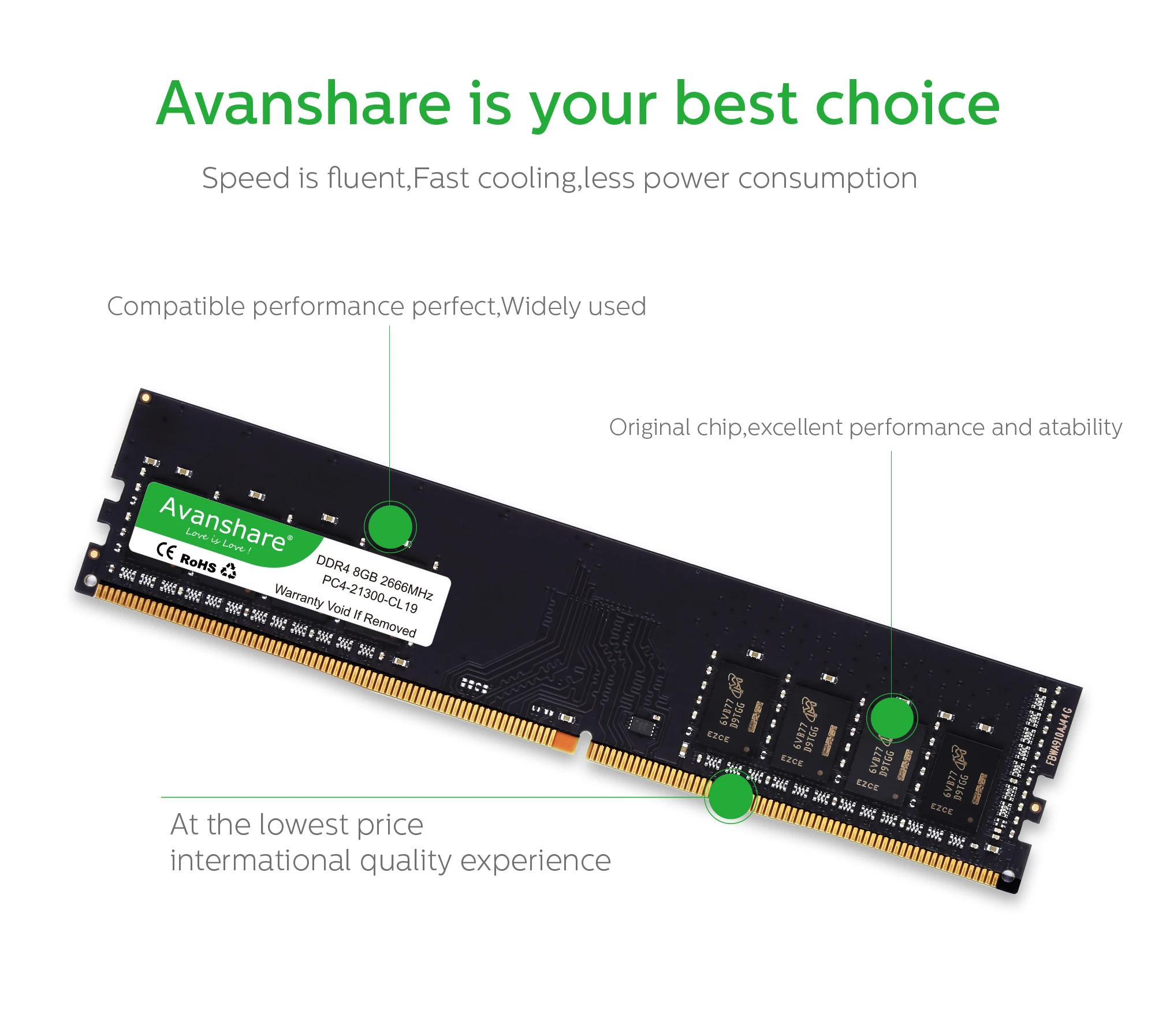 Оперативная память Avanshare ddr4, 8 ГБ, 4 ГБ, 16 ГБ, 2133 МГц, 2400 МГц, 2666 МГц, Память DIMM для рабочего стола, поддержка материнской платы ddr4