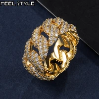 hip hop classic cz cuban prong ring gold silver color iced out zircon charm ring for men women jewelry size 8 10