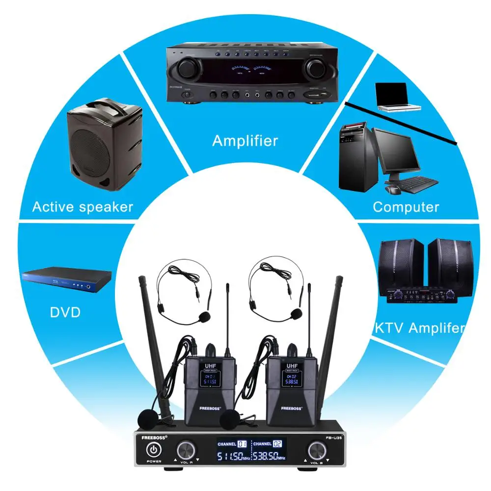 Freeboss FB U35H2 двухполосная UHF Беспроводная микрофонная система с фиксированной