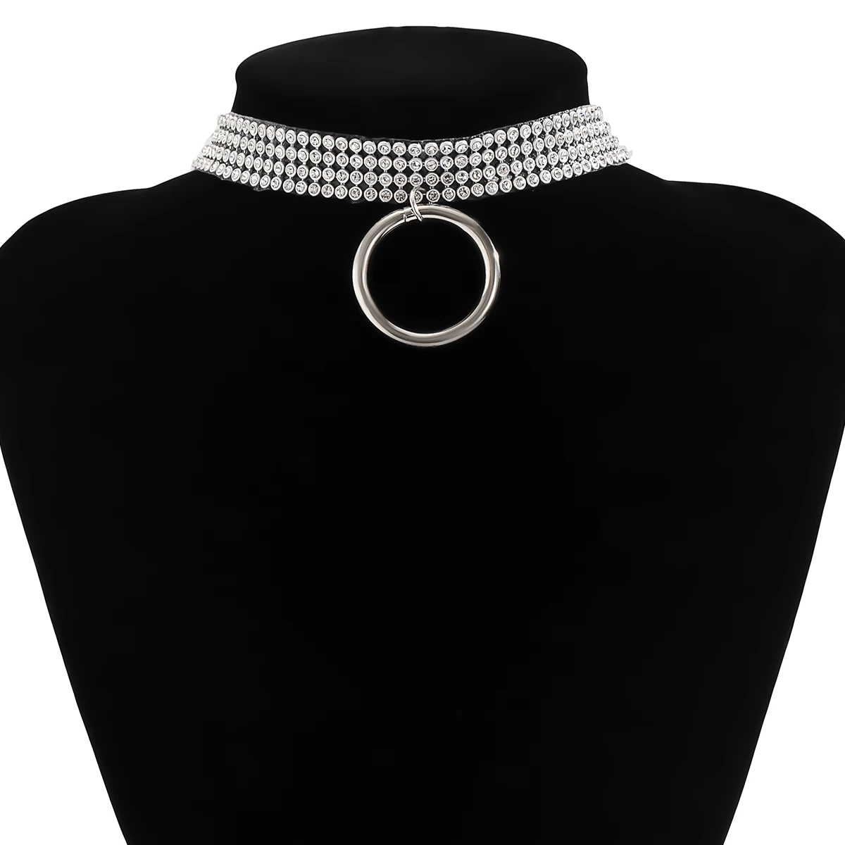 

IngeSight.Z Multi Row Shiny Rhinestone Crystal Choker Necklace Collar Punk Big Round Circle Pendant Necklaces for Women Jewelry