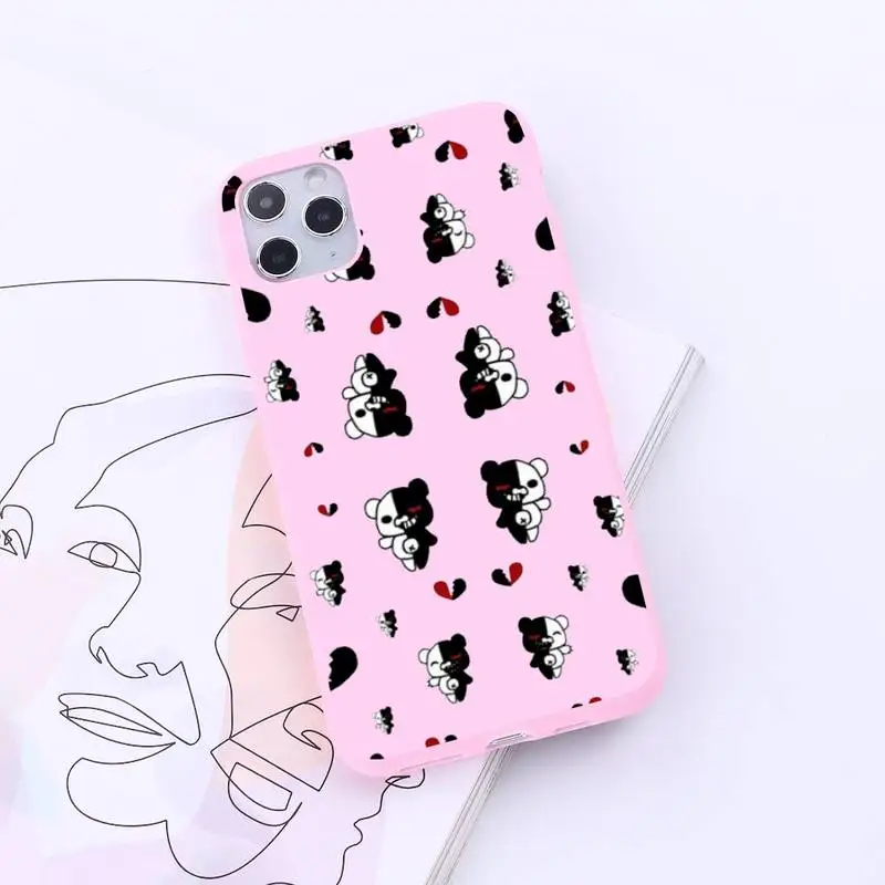 

Danganronpa Black white bear printing Phone Case Candy Color for iPhone 6 7 8 11 12 s mini pro X XS XR MAX Plus