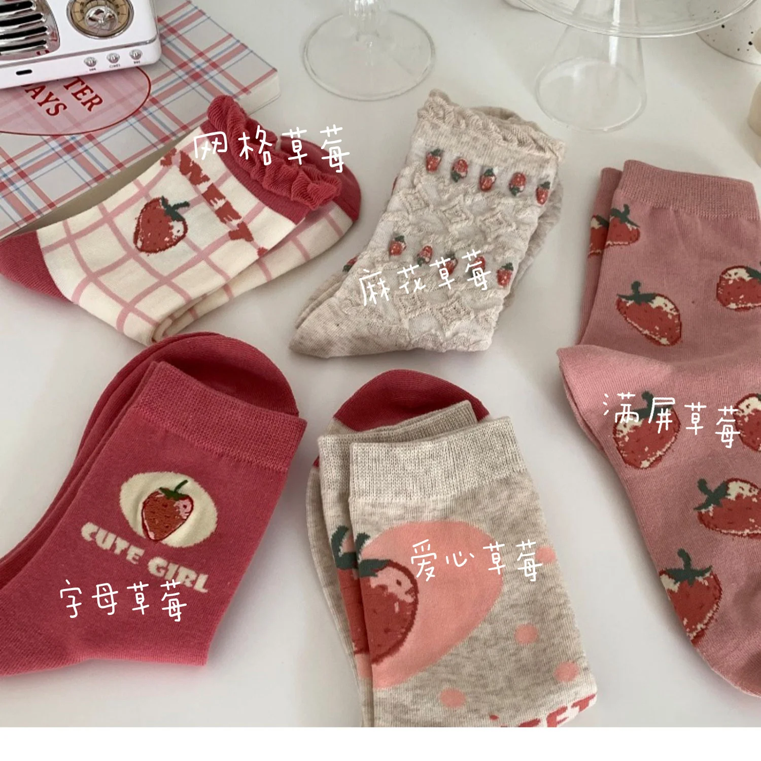 

SP&CITY Sweet Girl Pink Strawberry Cute Short Socks Cartoon Patterned Harajuku Women Socks Korean Fashion Casual Sports Sock